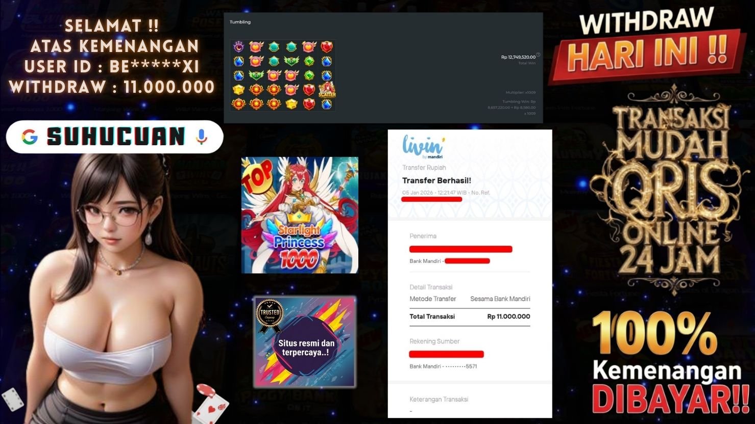 SUHUCUAN JACKPOT SLOT STARLIGHT PRINCESS 1000